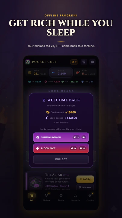 Pocket Cult screenshot: get rich while you sleep