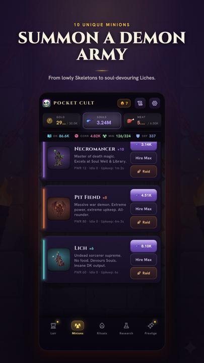 Pocket Cult screenshot: summon a demon army