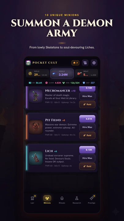 Pocket Cult screenshot: summon a demon army