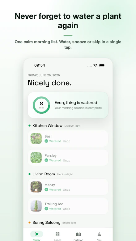 Mossby houseplant care overview screen