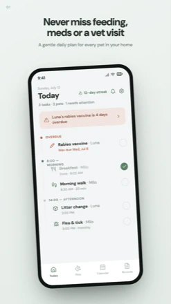 Nuzzle pet care schedule screen
